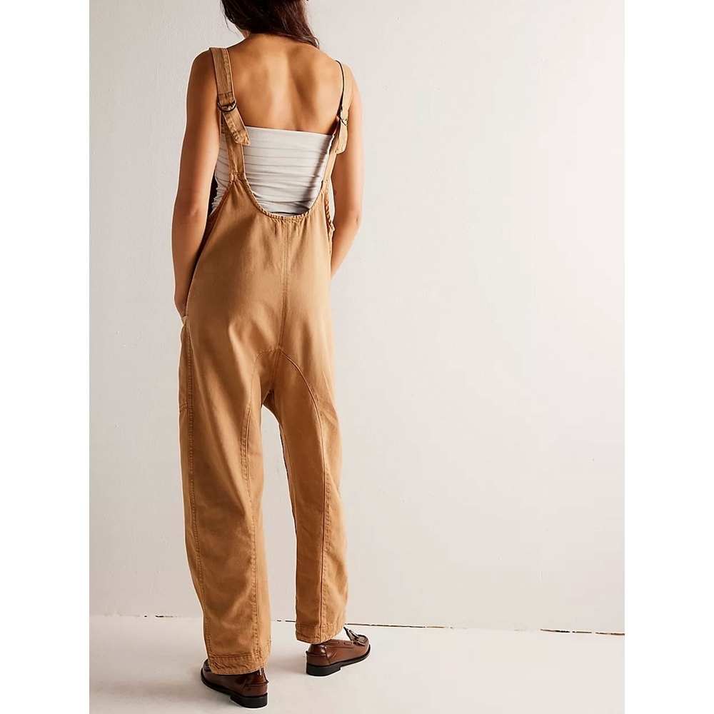 Oversized Tan Jumpsuit with Pockets Boho Cottacore Garden Workwear Size Small - Picture 2 of 13
